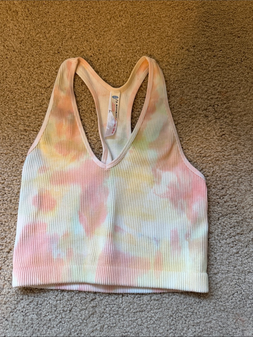Free People Pastel Tie-Dye Ribbed Racerback Tank - Pink, Yellow, Mint